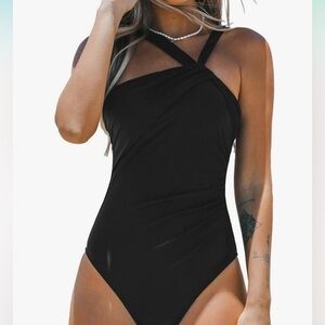 CUPSHE Women's One Piece Swimsuits Ruched Bathing Suit Tummy Control Back Tie